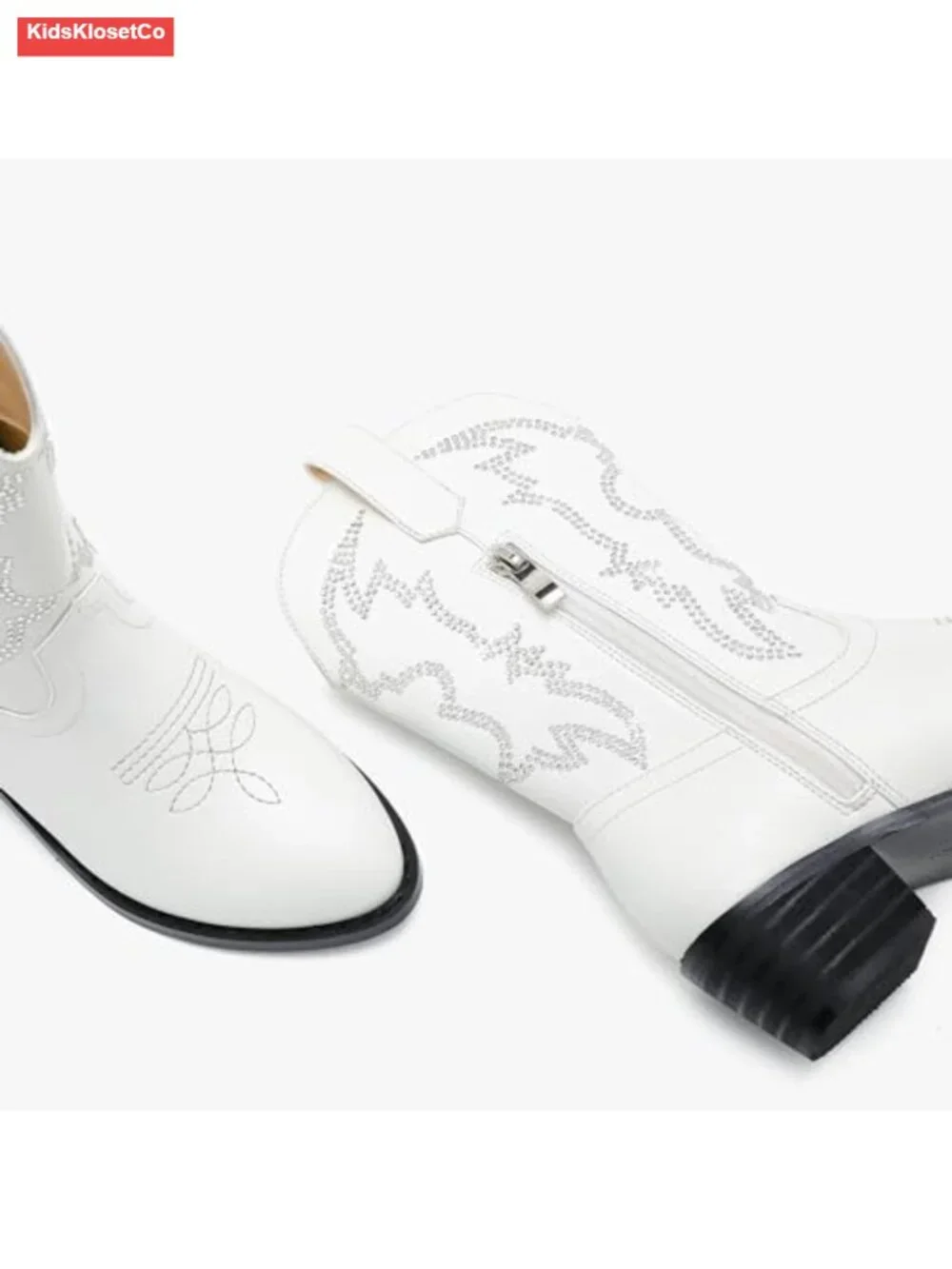 Girls Cowboy Boots Pull On Mid Calf Western Boots Rhinestone Embellished